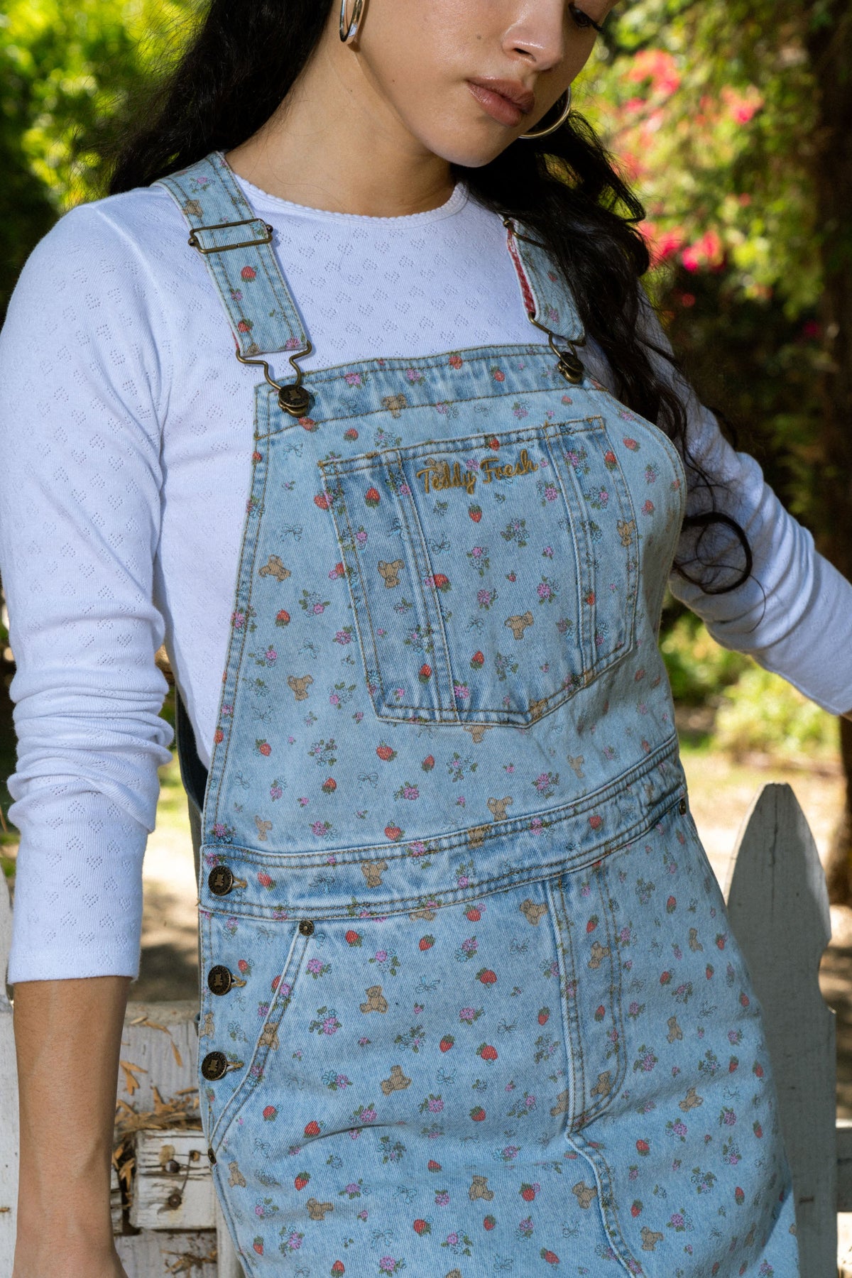 Strawberry Denim Overall Dress